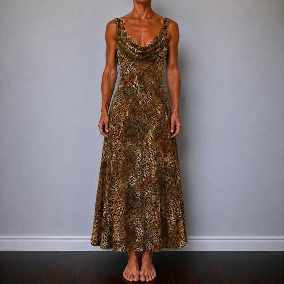 Robbie Bee Dresses & Skirts - Vintage 90s Robbie Bee Animal Print Chiffon A Line Luxury Maxi Dress Size 6